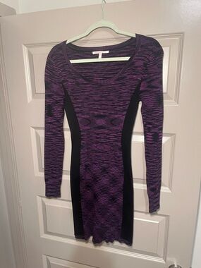 Vintage Victoria's Secret Purple and Black Long-Sleeve Knit Bodycon Dress